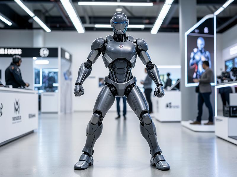Robot humanoide compacto y ágil en un showroom tecnológico